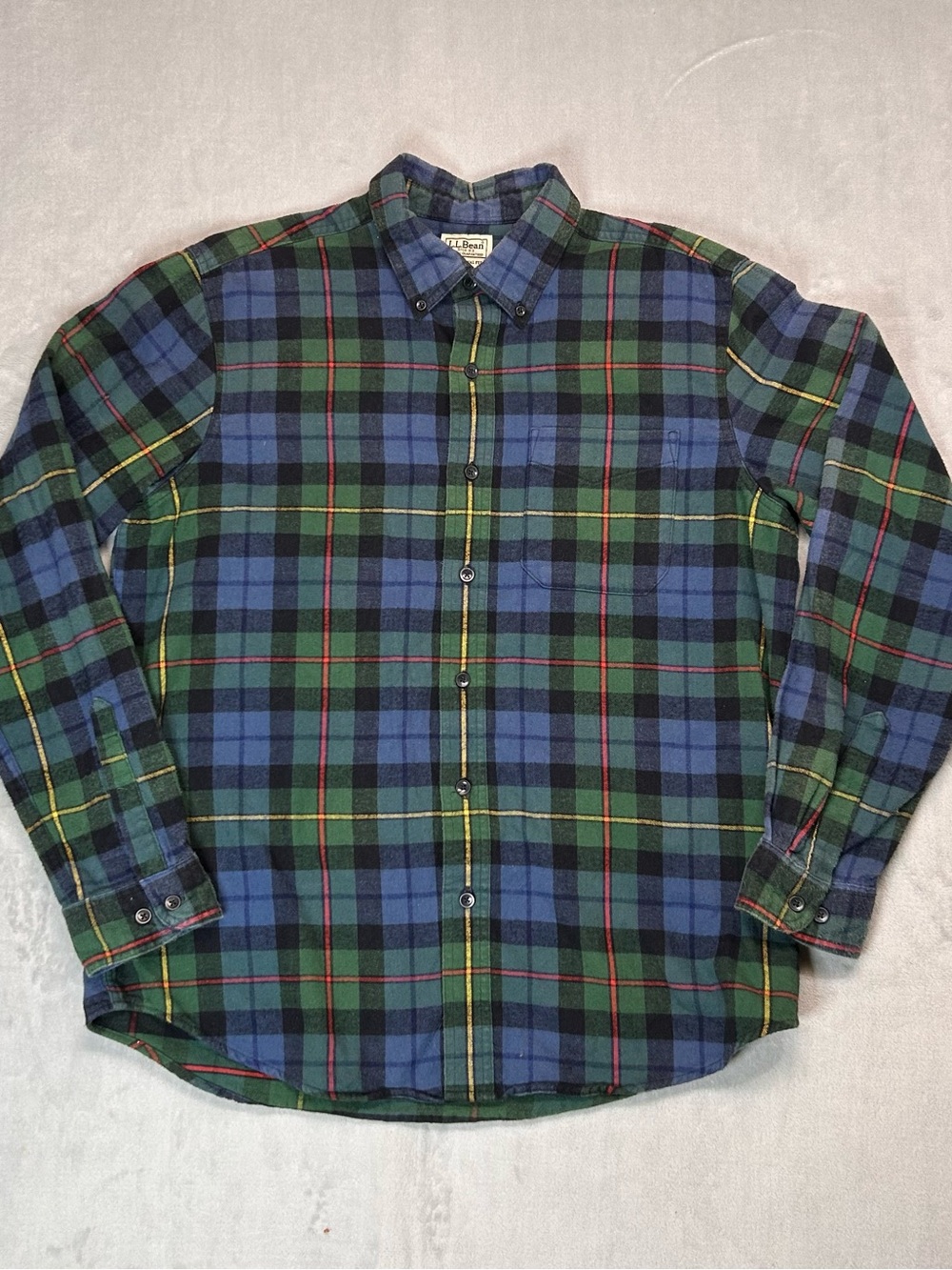 LL Bean Scotch Plaid Flannel Shirt Mens Traditional Fit Blue Green Medium